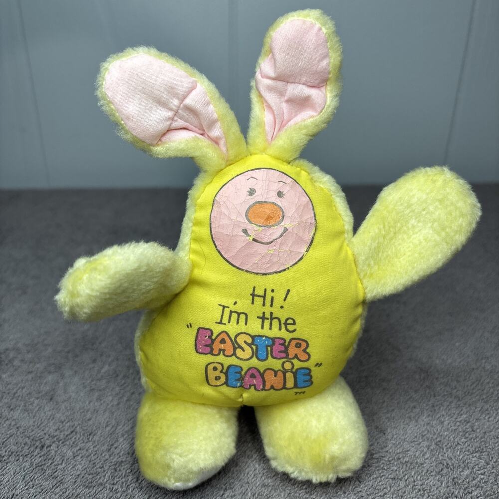 Vintage 1982 80s Enesco Easter Bunny Yellow Easter Beanie Plush
